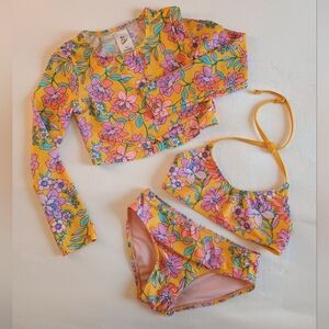 Art Class Colorful Three Piece Kids Floral Swimwear Long Sleeve Bikini SZ 6-7